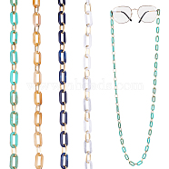Elite 4 Strands 4 Colors Handmade Acrylic & Aluminium Cable Chains, Imitation Gemstone, Oval, for Jewelry Making, Light Gold, Mixed Color, Link: 20.5x10.5x3mm, 15x8x1.5mm, about 39.37 inch(1m)/strand, 1 Strand/color(AJEW-PH0003-89)