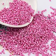 Baking Paint Glass Seed Beads, Cylinder, Hot Pink, 2x1.5mm, Hole: 1mm, about 5599pcs/50g(X-SEED-S042-15B-27)