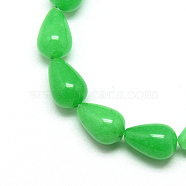 Natural White Jade Beads Strands, Dyed, teardrop, Spring Green, 14~15x10mm, Hole: 1.5mm, about 28pcs/strand, 15.75 inch(X-G-T004-09)