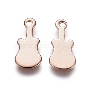 201 Stainless Steel Charms, Guitar, Stamping Blank Tag, Rose Gold, 14x6x0.7mm, Hole: 1.4mm(STAS-F192-04RG)