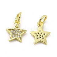 Brass Micro Pave Cubic Zirconia Charms, with Jump Ring, Star Charm, Golden, 10x8.5x1.4mm, Hole: 2.5mm(KK-E068-VB248)