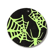 Halloween Imitation Leather Pendants, Black & Green Yellow, Spider, 40x2mm, Hole: 1.5mm(FIND-K017-04C-04)