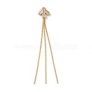 Brass Micro Pave Clear Cubic Zirconia Big Pendants, Leaf Tassel, Real 18K Gold Plated, 81x11x3mm, Hole: 2mm(KK-G510-12G)