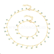 Star Evil Eye Charm Bralcets & Necklaces Jewelry Sets, with Enamel, Brass Bar Link Chains and Spring Ring Clasps, Golden, 7-3/4 inch(19.7cm), 16.34 inch(41.5cm), 2pcs/set(SJEW-JS01135)