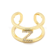 Clear Cubic Zirconia Initial Letter Open Cuff Ring, Real 18K Gold Plated Brass Double Line Ring for Women, Lead Free & Cadmium Free, Letter.Z, US Size 6(16.5mm)(RJEW-A012-01G-Z)