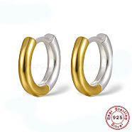 Two Tone 925 Sterling Silver Huggie Hoop Earrings for Women, Mixed Color, 10x2mm(EJEW-F317-27GP)