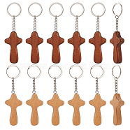 12Pcs 2 Colors Natural Wood Pendant Keychain, with Iron Key Ring, for Handbag Backpack Car Key Decoration, Religion, Mixed Color, 11.9cm, 6pcs/color(KEYC-NB0001-65)