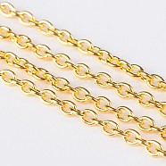 Iron Cable Chains, for DIY Jewelry Making, with Spool, Unwelded, Oval, Lead Free, Golden, 3x2x0.5mm, about 328.08 Feet(100m)/roll(CH-S079-G-LF)