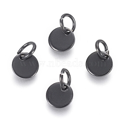 304 Stainless Steel Charms, with Jump Rings, Blank Stamping Tag, Flat Round, Electrophoresis Black, 6x0.7mm, Hole: 3.5mm(EJEW-L238-03A-B)