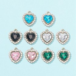 10Pcs 5 Color Acrylic Rhinestone Pendants, with Light Gold Brass Findings, Heart Charms, Mixed Color, 18x16x4.5mm, Hole: 1.4mm, 2Pcs/color(FIND-FS0001-40)
