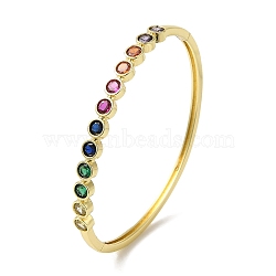 Brass Pave Cubic Zirconia Bangles for Women, Real 18K Gold Plated, Colorful, Inner Diameter: 2-1/4 inch(5.7cm)(BJEW-B091-04G)