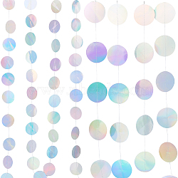 AHADEMAKER 4 Strands 2 Style Iridescent Circle Dots Glitter Paper Garland, Party Decorative Paper, Circle Dots Hanging String, for Birthday Wedding Decorations, Colorful, 3~4m, 2 strands/style(AJEW-GA0005-30)
