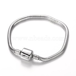 304 Stainless Steel European Style Round Snake Chains Bracelet Making, with European Clasps, Stainless Steel Color, 190x4mm(STAS-I047-01C)