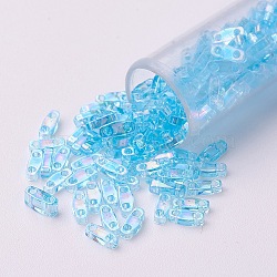 MIYUKI Quarter TILA Beads, Japanese Seed Beads, 2-Hole, (QTL260) Transparent Aqua AB, 5x1.2x1.9mm, Hole: 0.8mm, about 4800pcs/bag, 100g/bag(SEED-L009-S-L04)