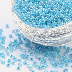 Glass Seed Beads, Ceylon, Round, Pale Turquoise, 2mm, Hole: 1mm, about 6666pcs/100g(X1-SEED-A011-2mm-143)