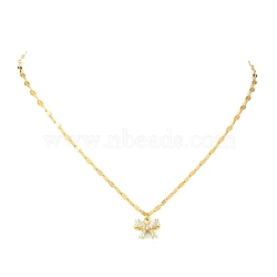 Brass Micro Pave Cubic Zirconia Charms Necklace for Women, Dapped Chains, Bowknot, Golden, 15.75 inch(400mm)(NJEW-JN04913)