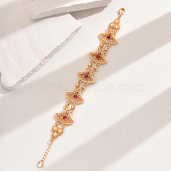 Vintage Brass Glass Hollow Link Bracelets for Women, Real 18K Gold Plated, Fan, 7-1/8 inch(18cm)(QG3110-2)