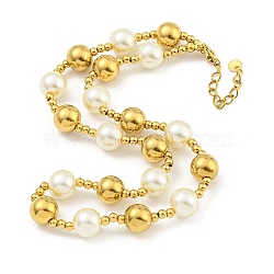 304 Stainless Steel & 201 Stainless Steel & Plastic Pearl Round Beaded Necklaces for Women, Golden, 17.32 inch(44cm)(NJEW-G144-01A-G)