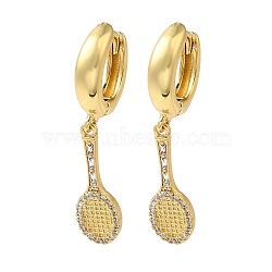 Rack Plating Brass Micro Pave Clear Cubic Zirconia Hoop Earrings, Cadmium Free & Lead Free, Long-Lasting Plated, Tennis Racket Shape, Real 18K Gold Plated, 34x7.5mm(EJEW-B062-38G)