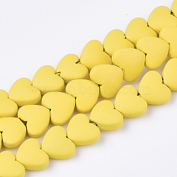 Spray Painted Non-magnetic Synthetic Hematite Beads Strands, Heart, Yellow, 5x6x3mm, Hole: 0.5mm, about 75pcs/strand, 15.7 inch(G-T116-05-24)