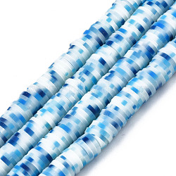 Handmade Polymer Clay Beads Strands, for DIY Jewelry Crafts Supplies, Heishi Beads, Disc/Flat Round, Sky Blue, 6x0.5~1mm, Hole: 1.8mm, about 290~320pcs/strand, 15.75 inch~16.14 inch(40~41cm)(CLAY-R089-6mm-165)
