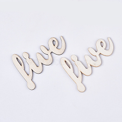 Laser Cut Wood Shapes, Unfinished Wooden Embellishments, Wooden Cabochons, Word LIVE, PapayaWhip, 54.5x80x2.5mm(WOOD-T011-52)