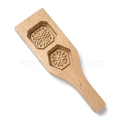 Beech Wooden Press Mooncake Mold, Chinese Characters Pastry Mould, 2 Cavities Cake Mold Baking, Heart & Flower, 221x68x22.5mm, Inner Diameter: 47~48.5x48.5mm(WOOD-K010-07E)