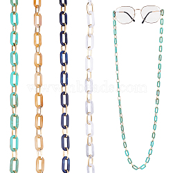 Elite 4 Strands 4 Colors Handmade Acrylic & Aluminium Cable Chains, Imitation Gemstone, Oval, for Jewelry Making, Light Gold, Mixed Color, Link: 20.5x10.5x3mm, 15x8x1.5mm, about 39.37 inch(1m)/strand, 1 Strand/color(AJEW-PH0003-89)