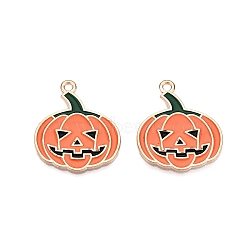 Halloween Theme Alloy Enamel Pendants, Light Gold, Pumpkin Charm, Sea Green, 24.5x21x1.5mm, Hole: 1.6mm(ENAM-Z010-03C-KCG)