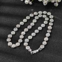 Brass Micro Pave Clear Cubic Zirconia Flat Round Link Chain Necklaces for Women, Rack Plating, Cadmium Free & Lead Free, Long-Lasting Plated, Platinum, 18.90 inch(48cm)(NJEW-B157-18P)