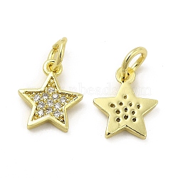 Brass Micro Pave Cubic Zirconia Charms, with Jump Ring, Star Charm, Golden, 10x8.5x1.4mm, Hole: 2.5mm(KK-E068-VB248)