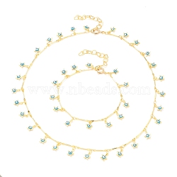 Star Evil Eye Charm Bracelets & Necklaces Jewelry Sets, with Enamel, Brass Bar Link Chains and Spring Ring Clasps, Golden, 7-3/4 inch(19.7cm), 16.34 inch(41.5cm), 2pcs/set(SJEW-JS01135)