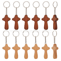 12Pcs 2 Colors Natural Wood Pendant Keychain, with Iron Key Ring, for Handbag Backpack Car Key Decoration, Religion, Mixed Color, 11.9cm, 6pcs/color(KEYC-NB0001-65)