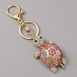 Full Rhinestone Alloy Tortoise Sparkling Charm Keychain, for Woman Bag Ornament, Mixed Color, 12.8cm(KEYC-WH0029-62G)