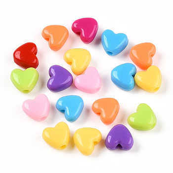 Opaque Acrylic Beads, Heart, Mixed Color, 7x8x4.5mm, Hole: 1.8mm, about 3120pcs/500g