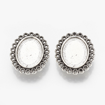Tibetan Style Alloy Slide Charms Cabochon Settings, Cadmium Free & Lead Free, Flower, Antique Silver, Tray: 13x18mm, 26x21x6mm, Hole: 11x2mm, about 210pcs/1000g