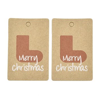 Rectangle Paper Gift Tags, Hange Tags, For Arts and Crafts, with Christmas Themed Pattern, Christmas Sock Pattern, 5.5x3.6x0.04cm, Hole: 4mm, 100pcs/bag