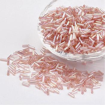 Glass Bugle Beads, Transparent Colours Rainbow, Blanched Almond, 9x2mm, Hole: 0.5mm, about 7000pcs/bag