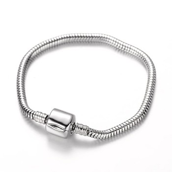 304 Stainless Steel European Style Round Snake Chains Bracelet Making, with European Clasps, Stainless Steel Color, 190x4mm