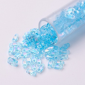 MIYUKI Quarter TILA Beads, Japanese Seed Beads, 2-Hole, (QTL260) Transparent Aqua AB, 5x1.2x1.9mm, Hole: 0.8mm, about 4800pcs/bag, 100g/bag