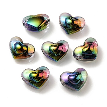 UV Plating Rainbow Iridescent Transparent Acrylic Beads, Two Tone, Heart, Black, 13x16.5x9mm, Hole: 3mm