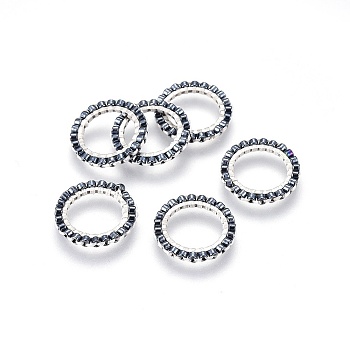 MIYUKI & TOHO Handmade Japanese Seed Beads, with 304 Stainless Steel Link Rings, Loom Pattern, Ring, Silver, Dark Gray, 14.5~15x1.7mm