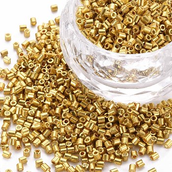 Glass Bugle Beads, Metallic Colours, Gold, 2.5~3x2mm, Hole: 0.9mm, about 15000pcs/pound