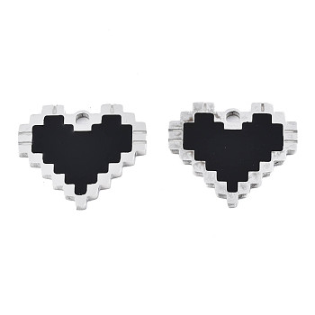 201 Stainless Steel Pendants, with Enamel, Laser Cut, Heart, Stainless Steel Color, Black, 21x24x2mm, Hole: 2mm