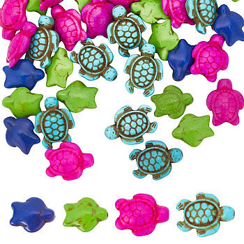 4 Strands 2 Styles Dyed Synthetic Turquoise Beads Strands, Sea Turtle, Mixed Color, 15~18x12~14x6~8mm, Hole: 1mm, 2 strands/style