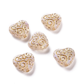 Plating Transparent Acrylic Beads, Golden Metal Enlaced, Heart, Clear, 13x14.5x7mm, Hole: 1.8mm, 630pcs/500g