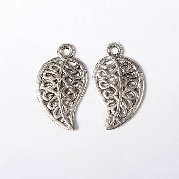 Tibetan Style Alloy Pendants, Cadmium Free & Nickel Free & Lead Free, Leaf, Antique Silver, 18x10x1mm, Hole: 1.5mm