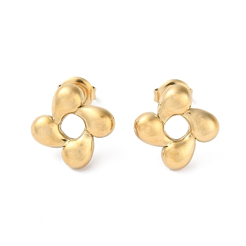 304 Stainless Steel Stud Earrings, Hollow Flower, Real 14K Gold Plated, 15x14.5mm