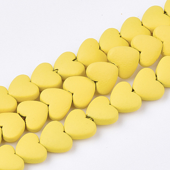 Spray Painted Non-magnetic Synthetic Hematite Beads Strands, Heart, Yellow, 5x6x3mm, Hole: 0.5mm, about 75pcs/strand, 15.7 inch