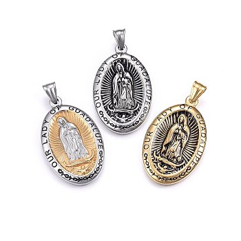 304 Stainless Steel Pendants, Oval with Word Our Lady of Guadalupe, Mixed Color, 45x28x4mm, Hole: 9x5mm